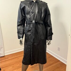 Sleek Black Leather Trench Coat for Men